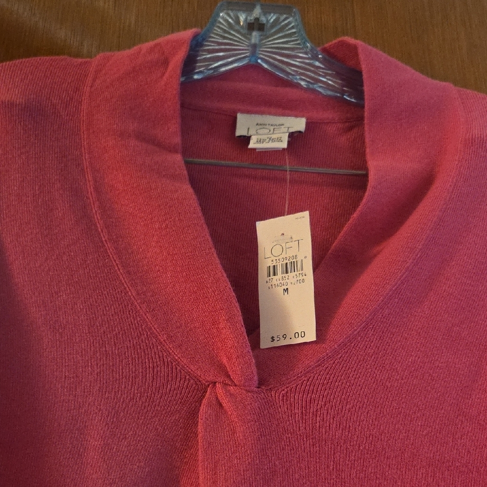 LOFT Women's Raspberry-Pink V-Neck Sweater - Picture 3 of 6